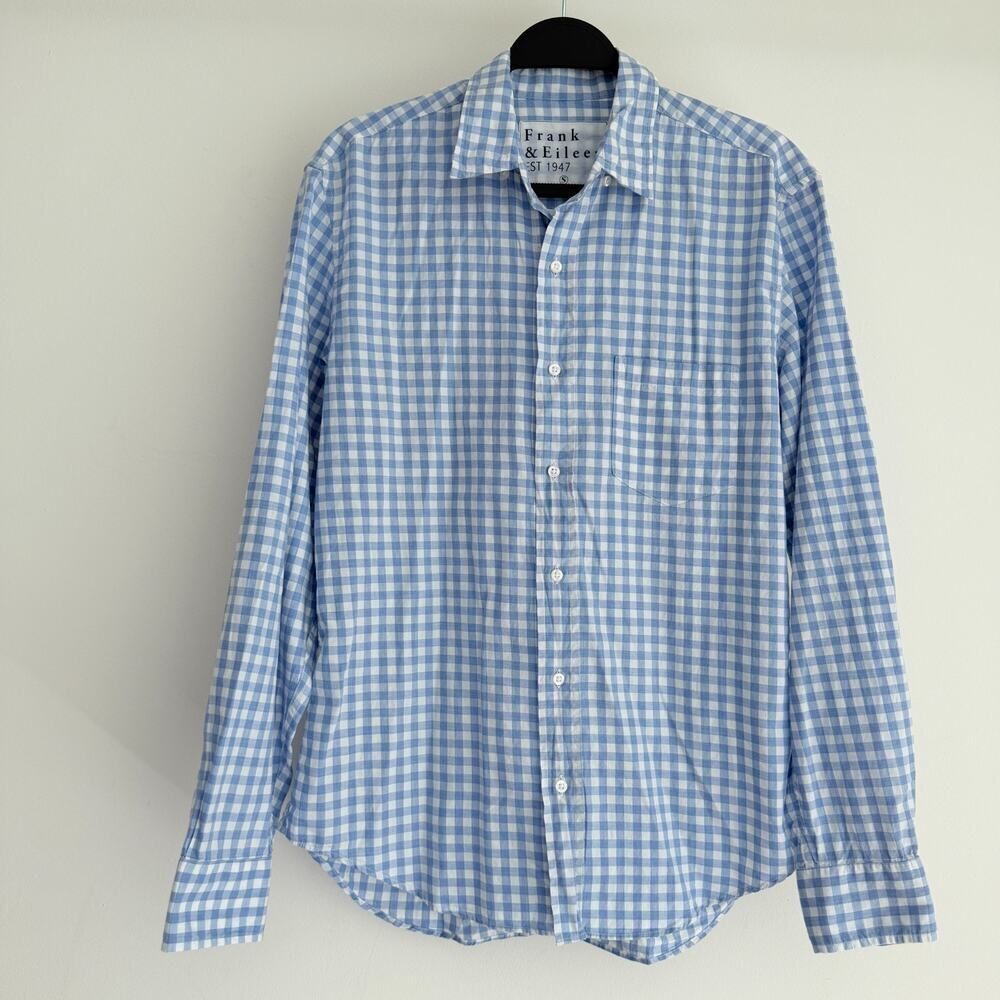 Frank & Eileen‎ Shirt Mens Small Blue Plaid Gingham Button Up Don Woven Italy